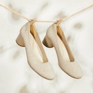 VIVAIA Cream Elvia Round-Toe Chunky Heels Womens Size 37 Comfort Knit